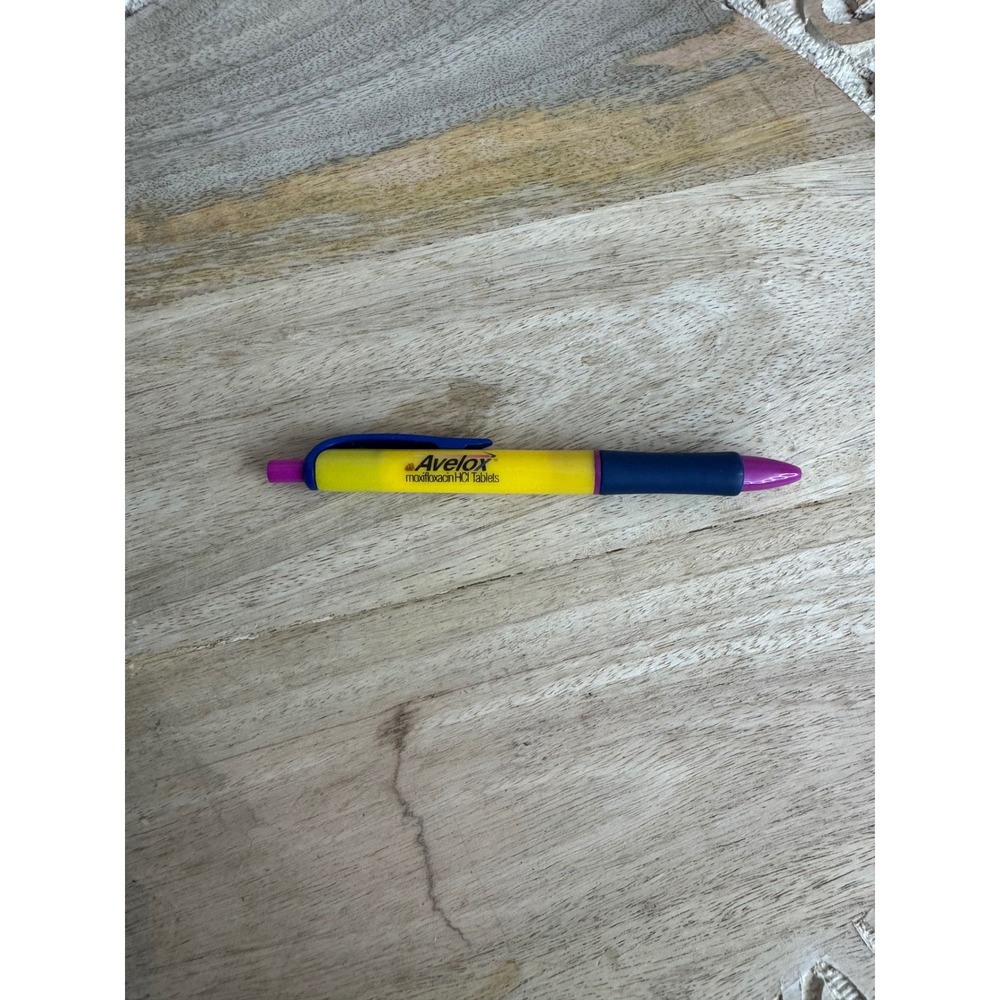 Vintage Avelox Pharmaceutical Advertising Pen Yellow Blue Purple Pharma Drug Rep